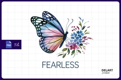 Watercolor butterfly with flowers and fearless message Png Product Image 1