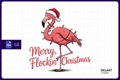 Christmas flamingo with lights and santa hat Png Design Product Image 1