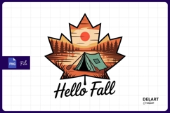 Hello fall camping scene in maple leaf Png Design Product Image 1