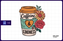 Caffeine and kindness floral coffee cup Png Design Product Image 1