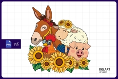 Cartoon farm animals with sunflowers art Png Design Product Image 1