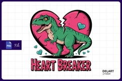 Heartbreaker dinosaur cartoon with broken heart sublimation Product Image 1