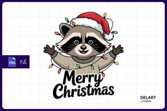 Merry christmas raccoon with lights sublimation Png Product Image 1