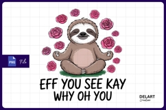 Meditating sloth with roses funny graphic Png Design Product Image 1
