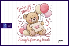 Teddy bear delivering love letter balloons Png Design Product Image 1