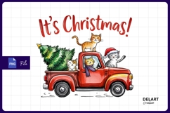 Cats in truck with christmas tree illustration Png Design Product Image 1