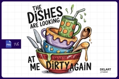 Dirty dishes cartoon illustration sublimation png Design Product Image 1