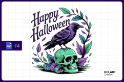 Happy halloween crow on skull vector art sublimation Png Product Image 1