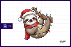 Christmas sloth hanging with lights sublimation png Product Image 1