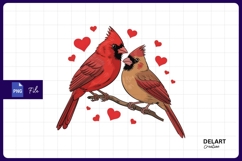 Cardinal birds in love with hearts sublimation png Product Image 1
