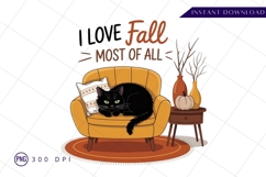 Black cat autumn vibes relaxing on chair sublimation png Product Image 1