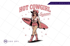 Cowgirl with surfboard hot summer illustration PNG Product Image 1