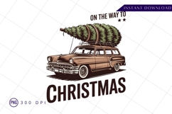 Christmas tree on vintage car for christmas PNG Product Image 1