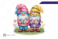 Easter gnomes holding decorated eggs sublimation png Product Image 1