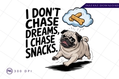 Pug chasing snacks sublimation png Product Image 1