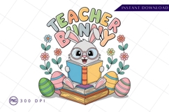 Teacher bunny reading books easter decoration PNG Product Image 1