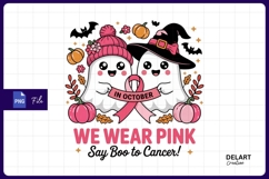 Pink october ghosts say boo to cancer sublimation PNG Product Image 1
