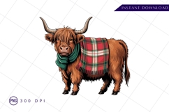 Highland cow with scarf and plaid blanket sublimation png Product Image 1