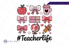 Teacher life cute pink school illustration sublimation png Product Image 1