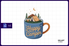 Happy camper coffee mug camping scene illustration PNG Product Image 1