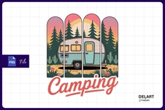 Retro camping trailer with sunset landscape PNG Product Image 1