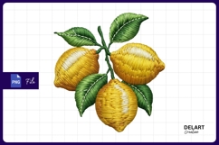 Embroidered lemon branch with leaves sublimation png Product Image 1