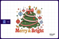 Retro christmas tree merry and bright design sublimation png Product Image 1