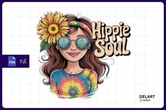 Hippie soul girl with sunflower and peace sign PNG Product Image 1