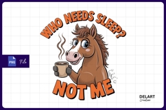 Awake cartoon horse drinking coffee sublimation png Product Image 1