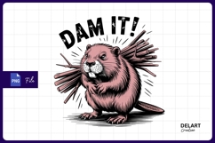 Cartoon beaver carrying wood with dam it expression PNG Product Image 1