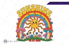 Retro sunshine rainbow mushroom garden sublimation png Product Image 1