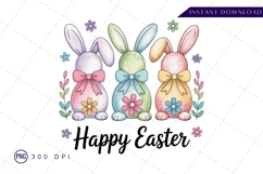 Colorful easter bunnies with happy easter text PNG Product Image 1