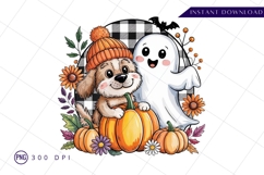Cute halloween dog ghost and pumpkins sublimation png Product Image 1