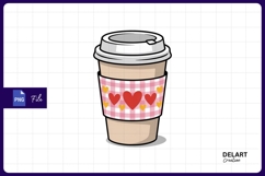 Valentine coffee cup with hearts sublimation png Product Image 1