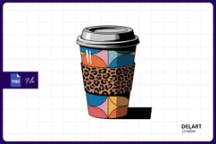Colorful coffee cup with leopard print sublimation png Product Image 1