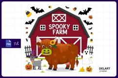 Spooky farm halloween scene with cartoon animals PNG Product Image 1