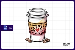 Cute coffee cup with leopard print sleeve sublimation png Product Image 1