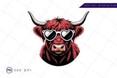 Cool highland cow wearing heart sunglasses illustration PNG Product Image 1