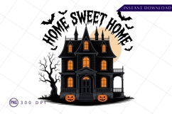 Halloween haunted house with pumpkins sublimation png Product Image 1