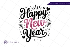 Happy new year calligraphy with green and pink PNG Product Image 1