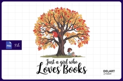 Girl Reading Book Under Autumn Tree Sublimation PNG Product Image 1
