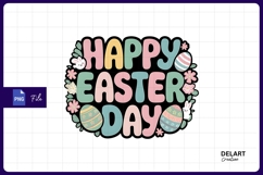 Happy Easter Day With Bunny And Flowers Sublimation PNG Product Image 1