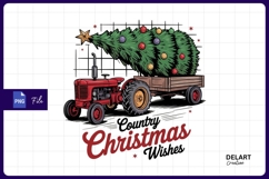 Red Tractor Hauling Christmas Tree Sublimation PNG Product Image 1