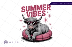 Summer Vibes Highland Cow On Inflatable Ring Sublimation PNG Product Image 1