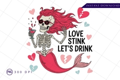 Mermaid Skeleton Drinking Anti Valentine Sublimation PNG Product Image 1