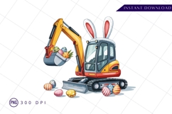 Easter Excavator Cartoon With Bunny Ears And Eggs PNG Product Image 1