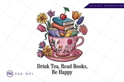 Tea Cup With Books And Flowers Illustration PNG Product Image 1