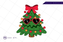 Cartoon Christmas Tree With Heart Sunglasses Sublimation PNG Product Image 1