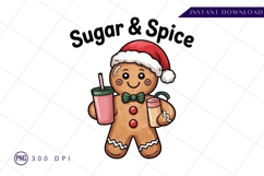 Christmas Gingerbread Man With Two Drinks Clipart PNG Product Image 1