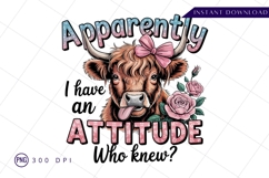 Attitude Cow With Pink Bow And Roses Sublimation PNG Product Image 1
